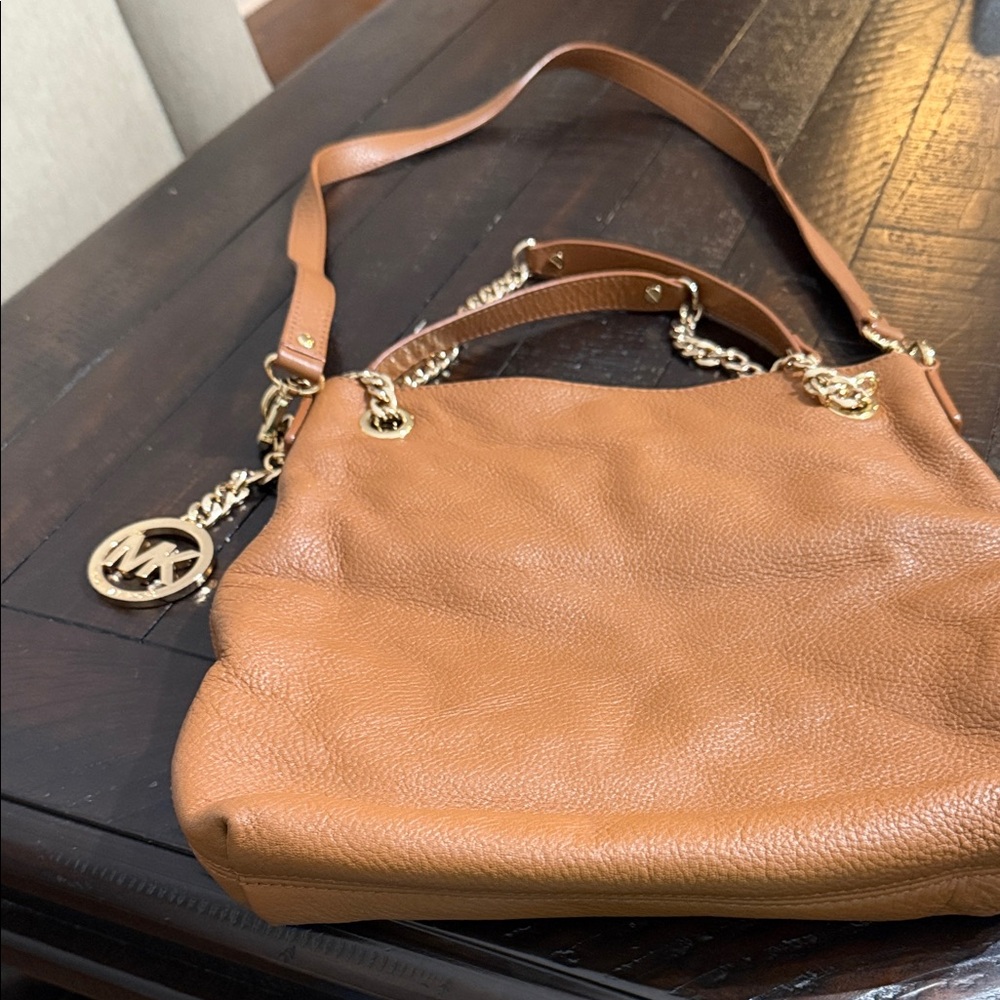 Michael Kors Brown Leather Shoulder Bag with Gold Accents